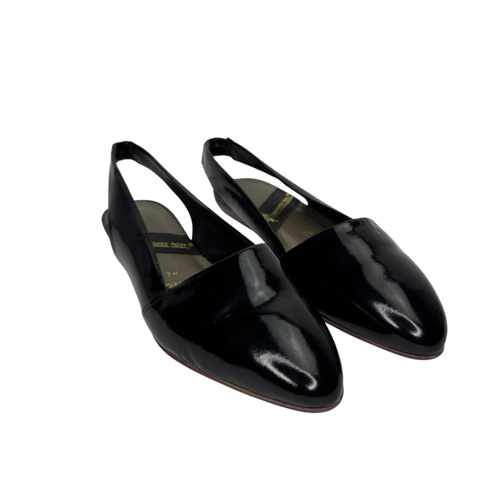 Cherokee Rose Size 7W Diane Black Patent Leather Slingback Flats Workwear